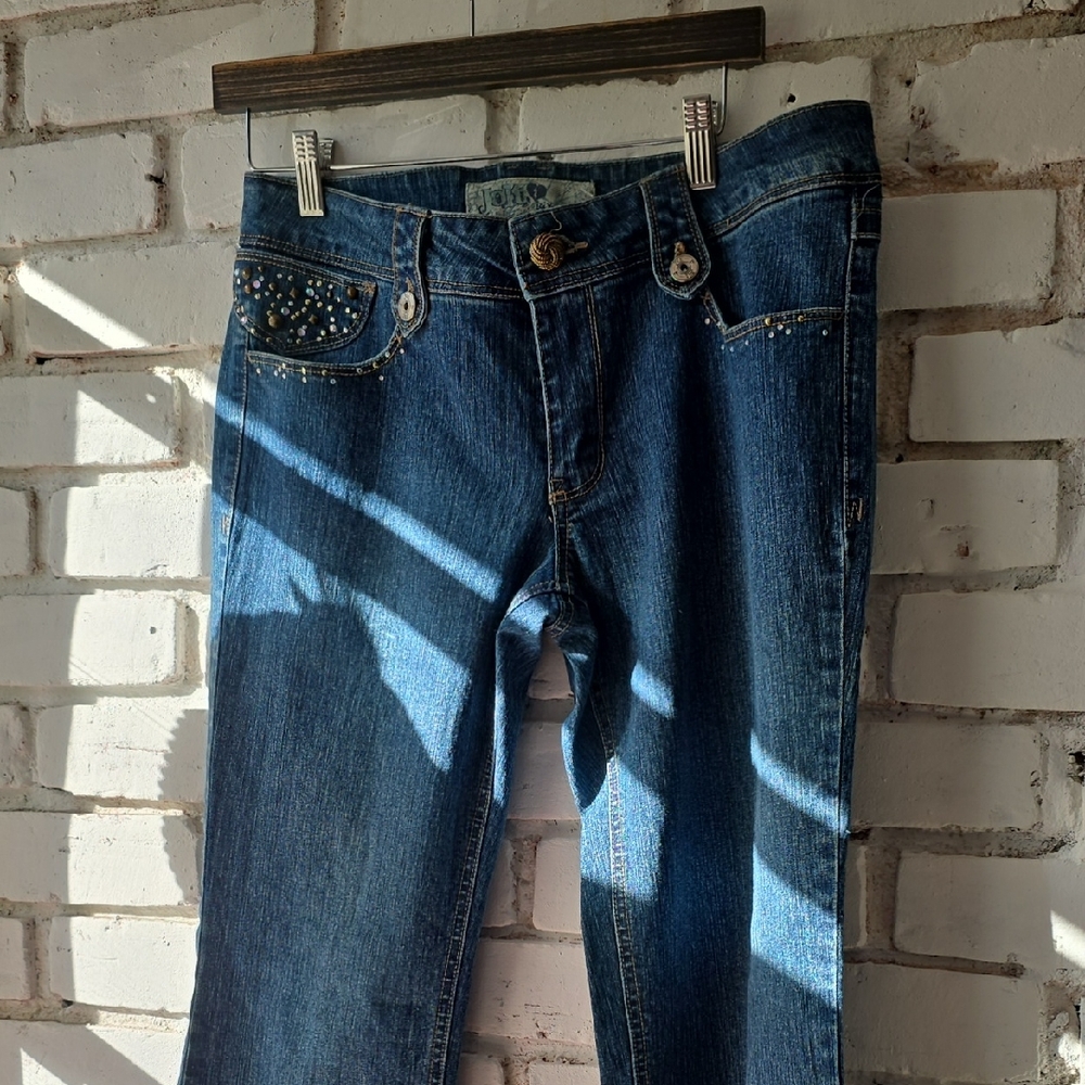 Jolt Dark Blue Straight Leg Jeans with Studded Pockets EMBELLESHED fit and flare